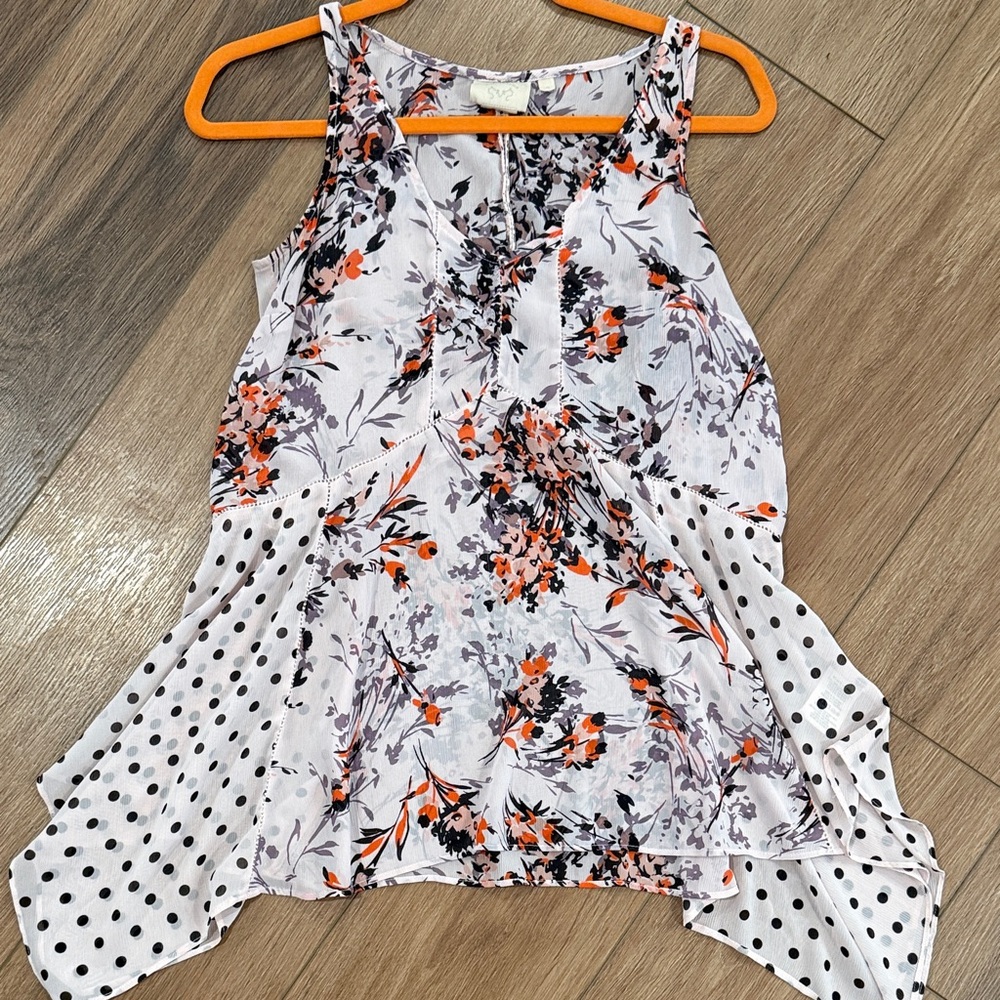 Anthropologie Floral and Polka Dot Sleeveless Top